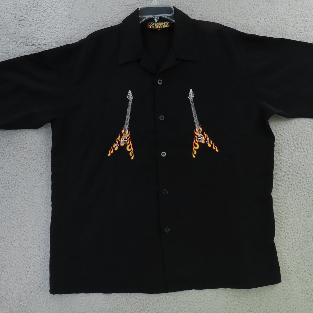 Dragonfly Shirt Men XL Black Guitar Flying V Flames Short Sleeve Vintage